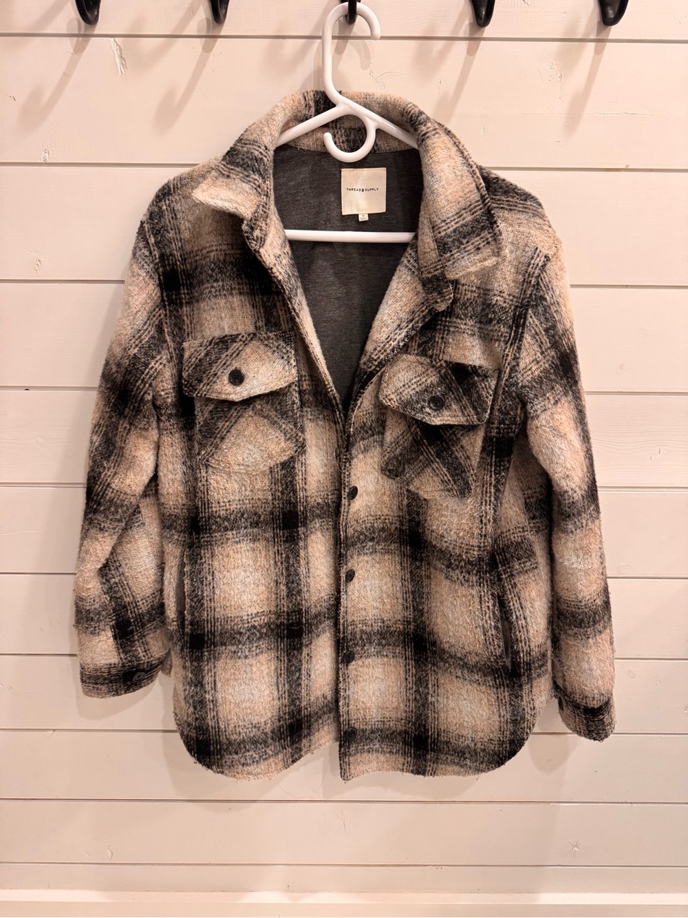 Thread & Supply Plaid Shacket Jacket - Cream & Black